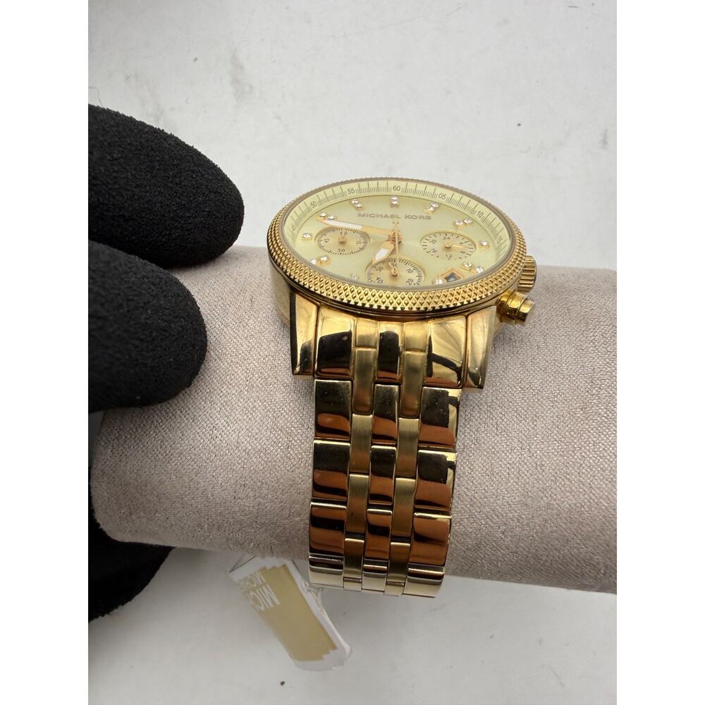 Michael Kors MK6997 Gold Tone Chronograph Watch Crystal Dial Date Women’s Box - Picture 7 of 11